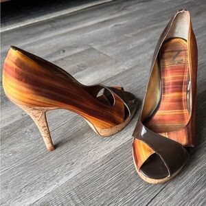Sergio Zelcer Orange & Brown Heels | | Handmade in the South of Brazil - Size 8